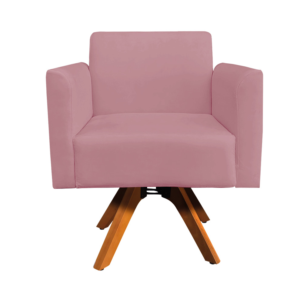 Kit 02 Poltronas Giratória Marisa Suede Rose Base Madeira MM30 D'Rossi