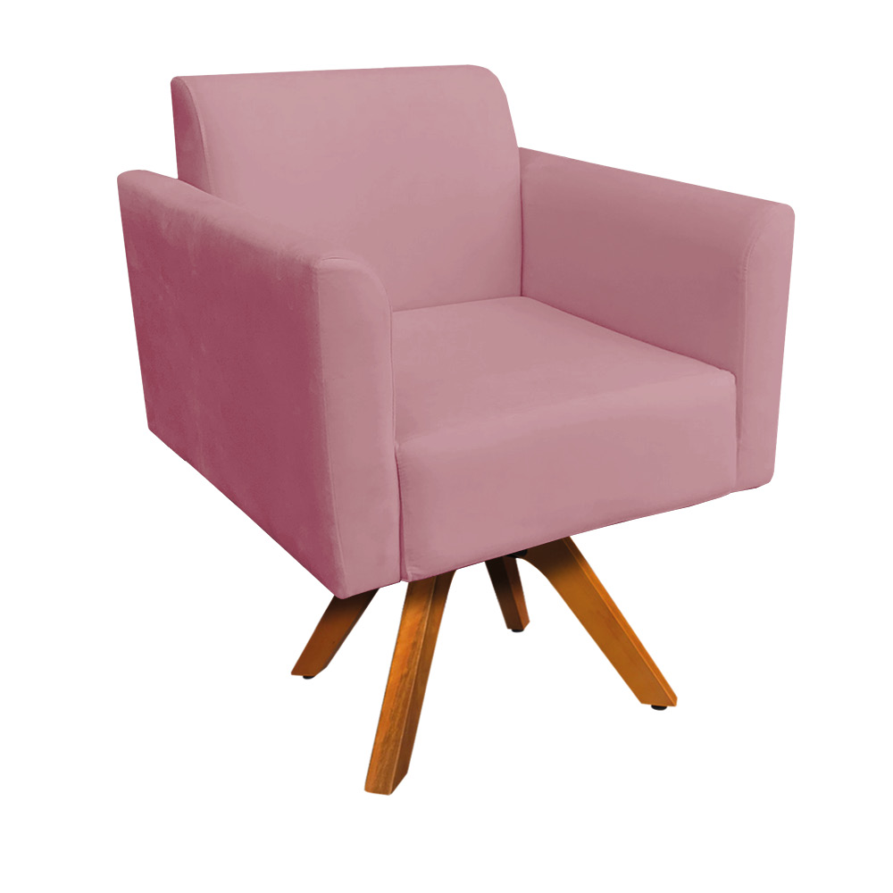 Kit 02 Poltronas Giratória Marisa Suede Rose Base Madeira MM30 D'Rossi