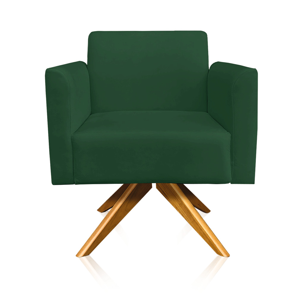 Kit 02 Poltronas Giratória Marisa Suede Verde Base Madeira MA30 D'Rossi