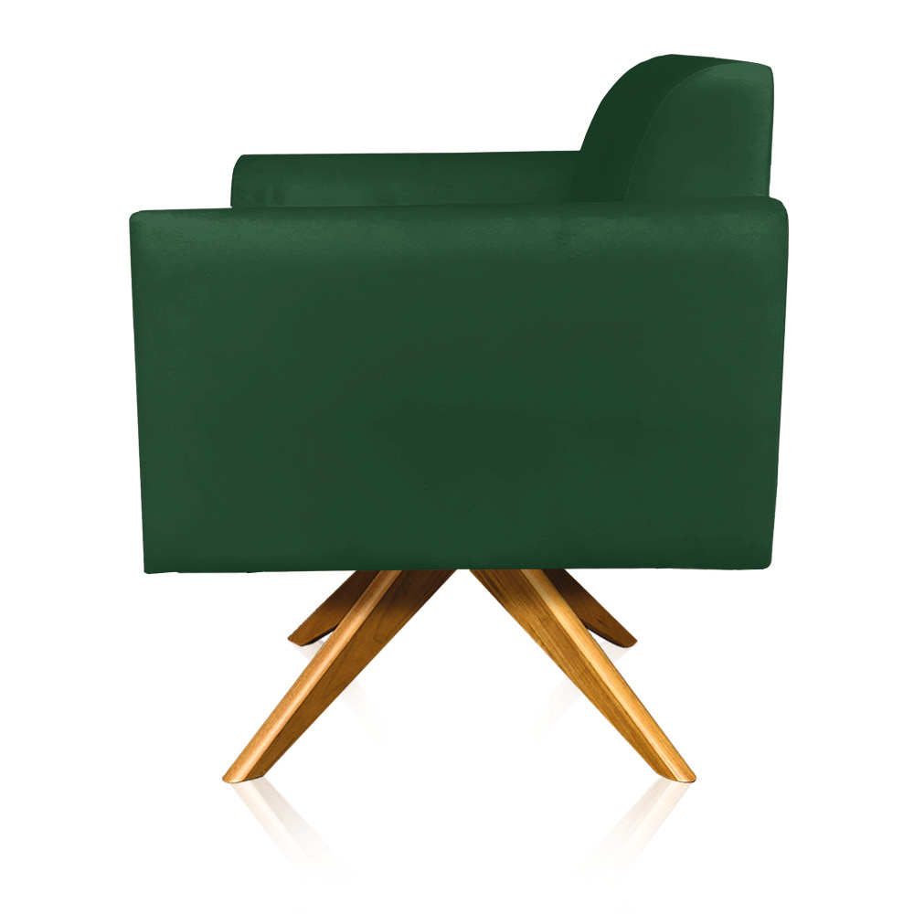Kit 02 Poltronas Giratória Marisa Suede Verde Base Madeira MA30 D'Rossi