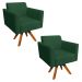 Kit 02 Poltronas Giratória Marisa Suede Verde Base Madeira MM30 D'Rossi