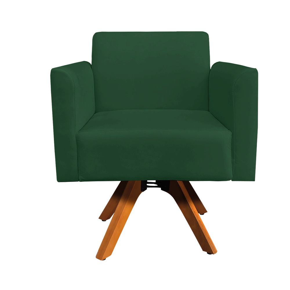 Kit 02 Poltronas Giratória Marisa Suede Verde Base Madeira MM30 D'Rossi