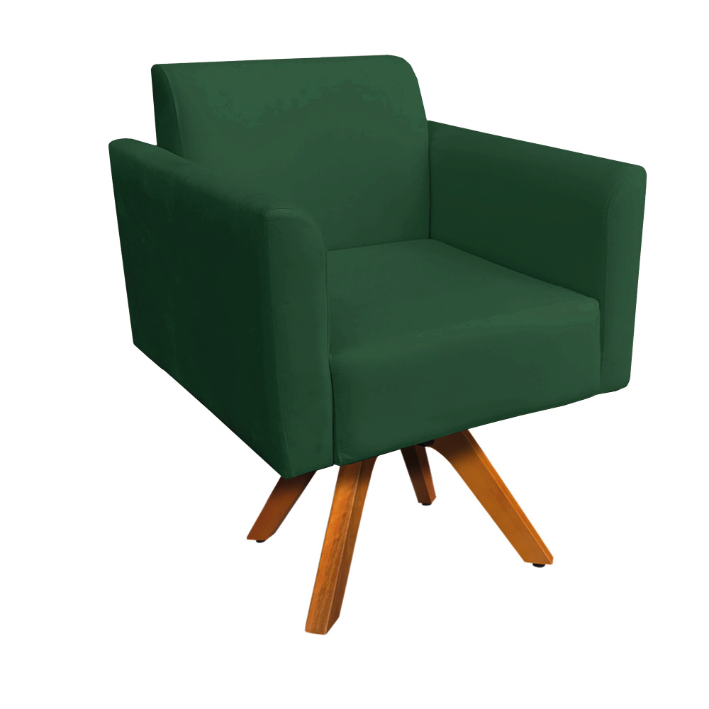 Kit 02 Poltronas Giratória Marisa Suede Verde Base Madeira MM30 D'Rossi