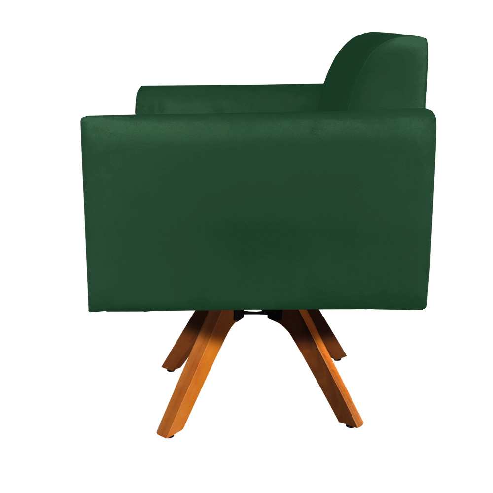 Kit 02 Poltronas Giratória Marisa Suede Verde Base Madeira MM30 D'Rossi