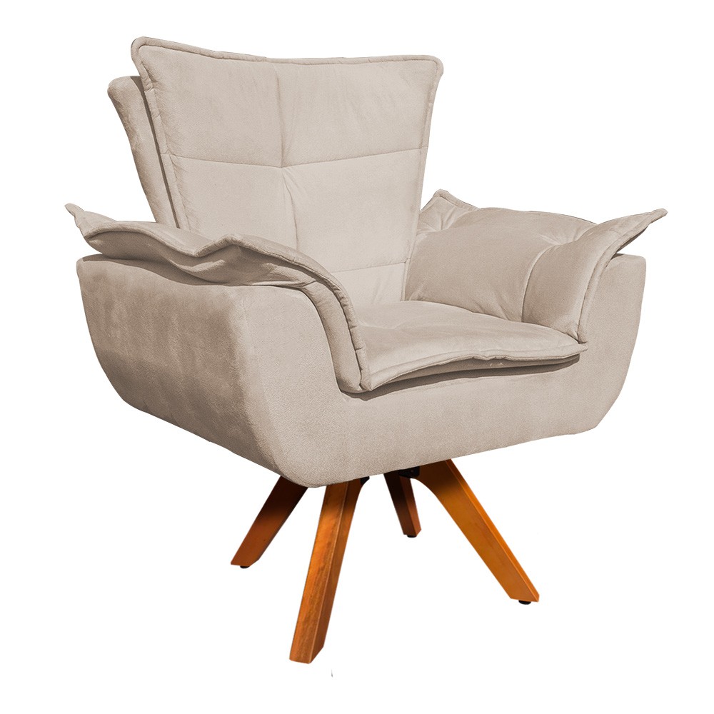 Kit 02 Poltronas Giratória Opala Suede Base Madeira MM30 D'Rossi