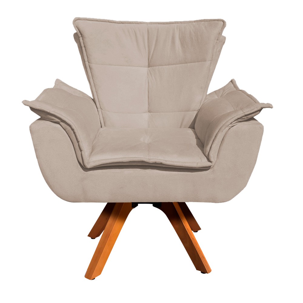 Kit 02 Poltronas Giratória Opala Suede Base Madeira MM30 D'Rossi
