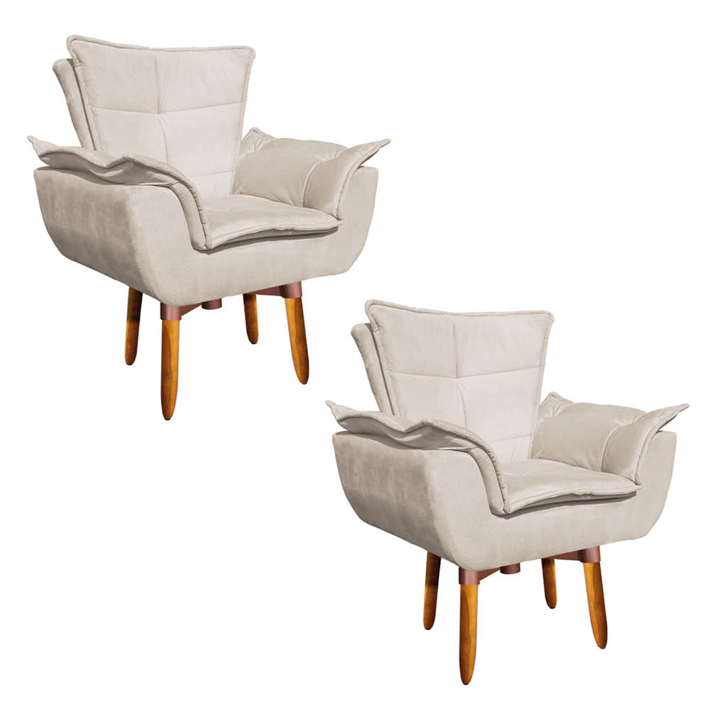 Kit 02 Poltronas Giratória Opala Suede Base Pés Palito 25 cm  - D'Rossi