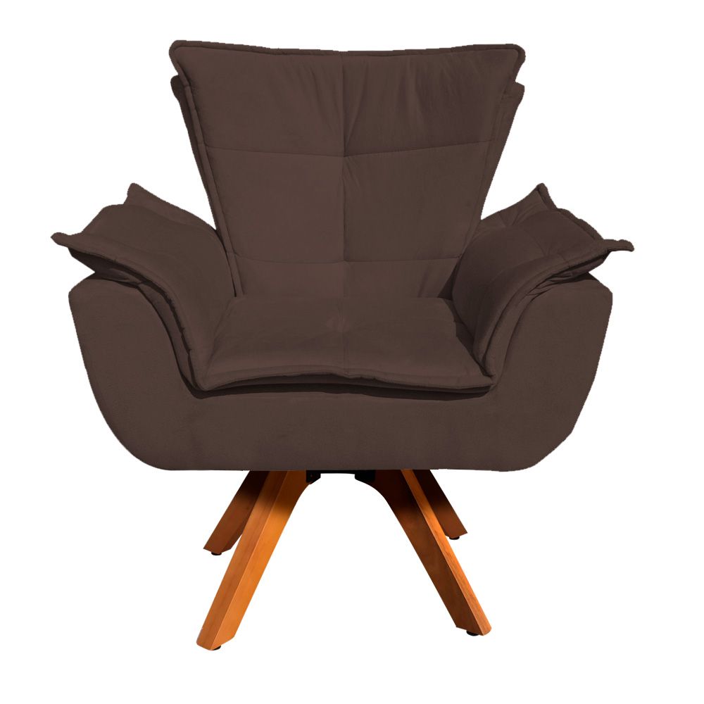 Kit 02 Poltronas Giratória Opala Suede Marrom Base Madeira MM30 D'Rossi