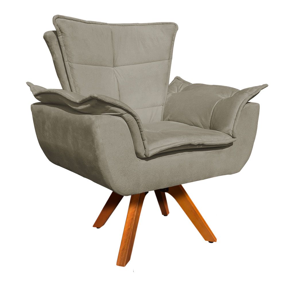 Kit 02 Poltronas Giratória Opala Suede Marrom Rato Base Madeira MM30 D'Rossi