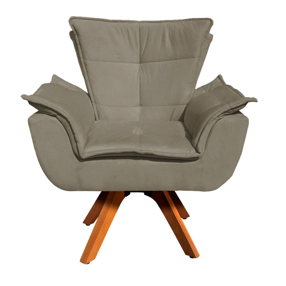 Kit 02 Poltronas Giratória Opala Suede Marrom Rato Base Madeira MM30 D'Rossi