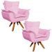 Kit 02 Poltronas Giratória Opala Suede Rosa Bebe Base Madeira MM30 D'Rossi