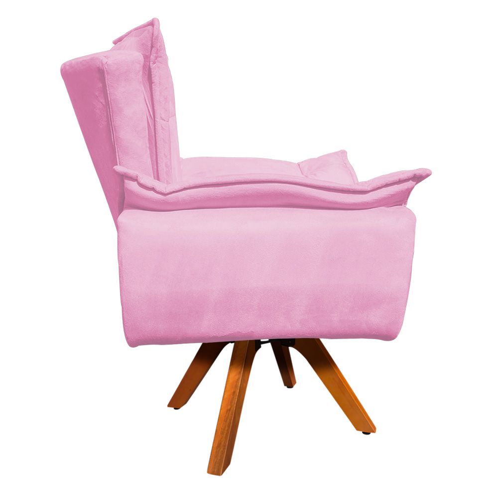 Kit 02 Poltronas Giratória Opala Suede Rosa Bebe Base Madeira MM30 D'Rossi