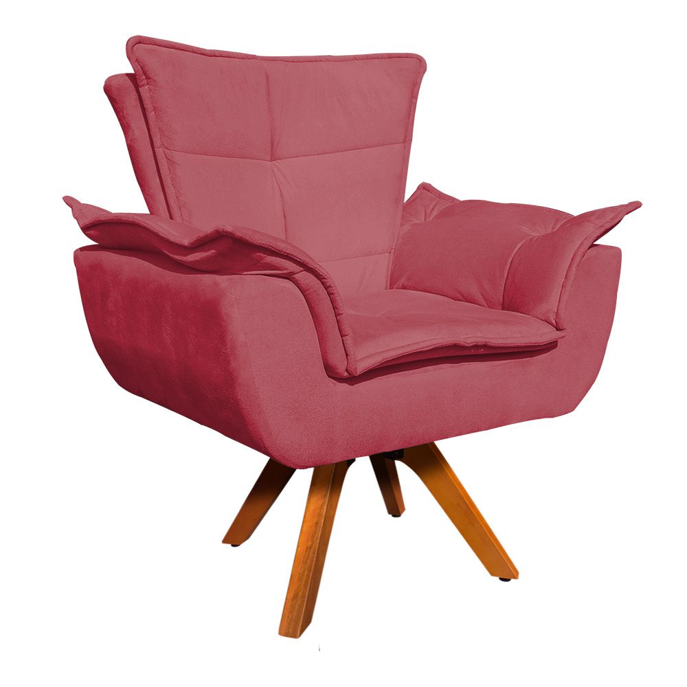 Kit 02 Poltronas Giratória Opala Suede Rose Base Madeira MM30 D'Rossi