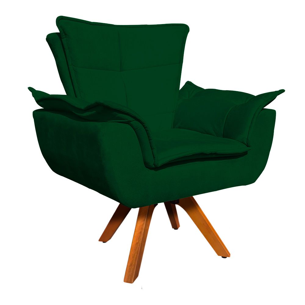 Kit 02 Poltronas Giratória Opala Suede Verde Base Madeira MM30 D'Rossi