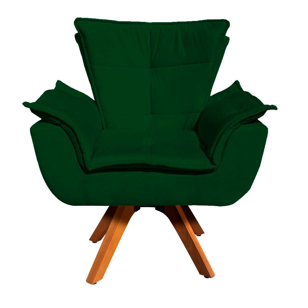 Kit 02 Poltronas Giratória Opala Suede Verde Base Madeira MM30 D'Rossi