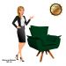 Kit 02 Poltronas Giratória Opala Suede Verde Base Madeira MM30 D'Rossi