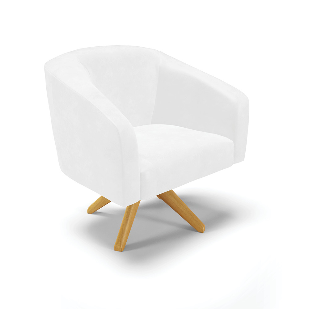 Kit 02 Poltronas Giratória Stella Corano Branco Base Madeira MA30 - D'Rossi