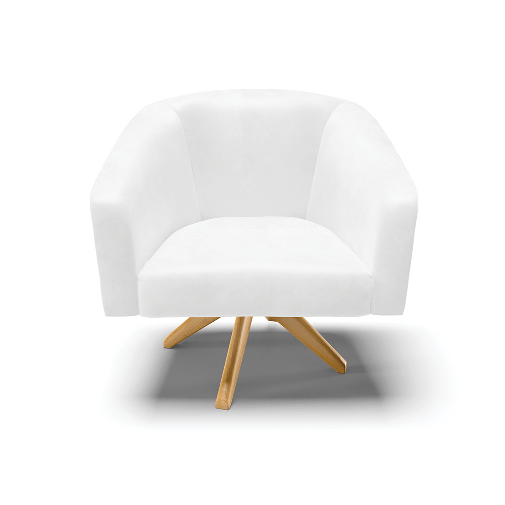 Kit 02 Poltronas Giratória Stella Corano Branco Base Madeira MA30 - D'Rossi