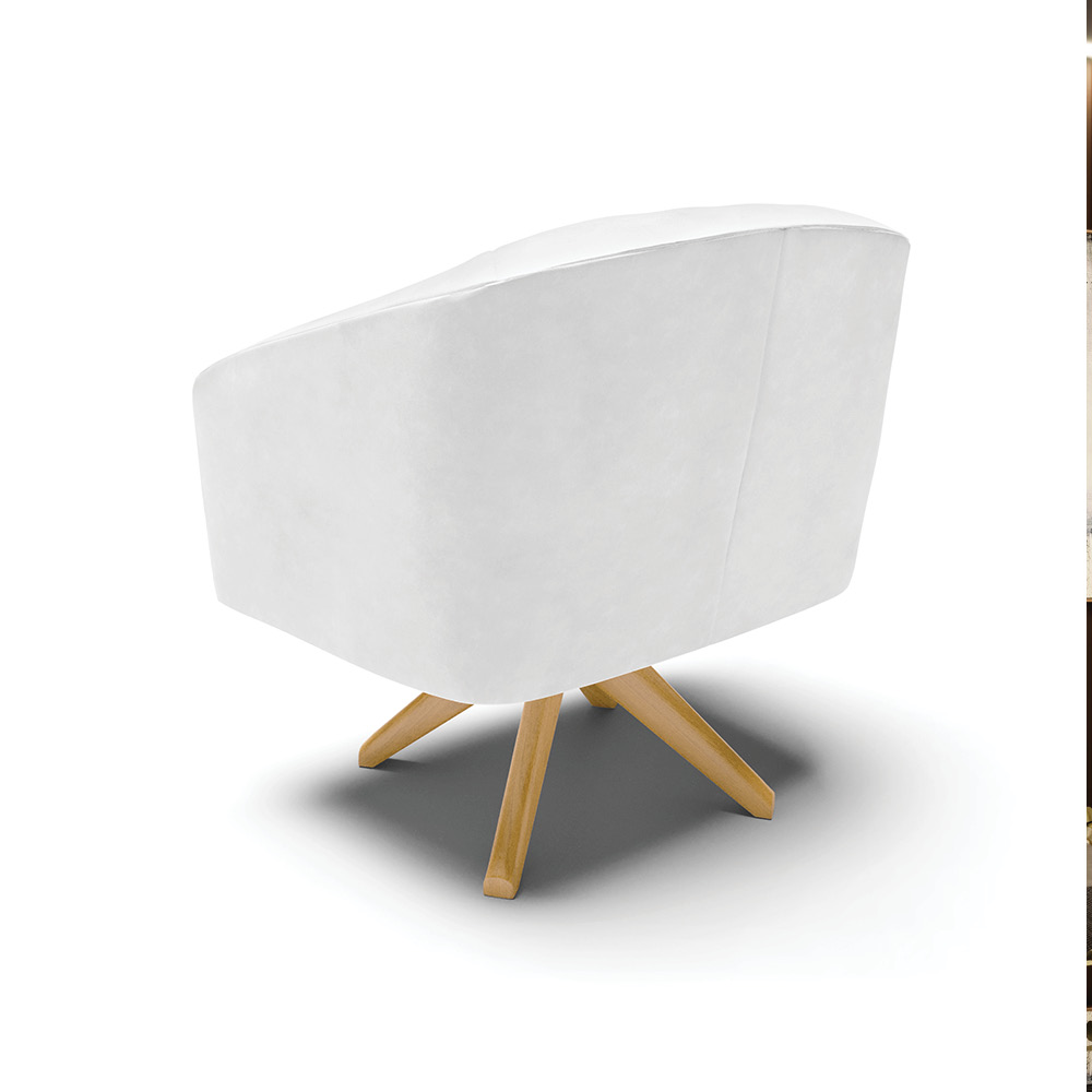 Kit 02 Poltronas Giratória Stella Corano Branco Base Madeira MA30 - D'Rossi
