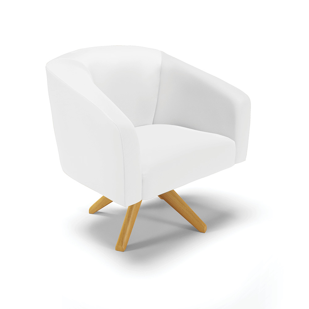 Kit 02 Poltronas Giratória Stella Corino Branco Base Madeira MA30 - D'Rossi