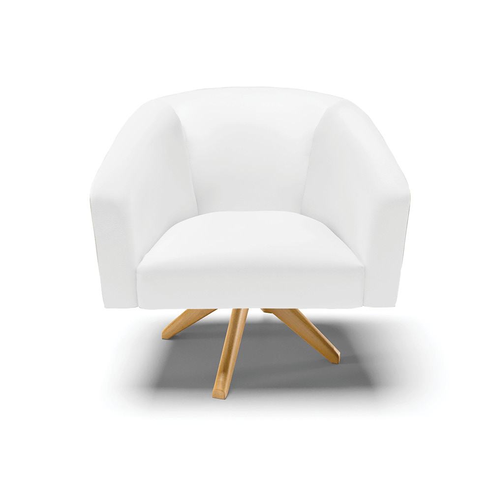 Kit 02 Poltronas Giratória Stella Corino Branco Base Madeira MA30 - D'Rossi