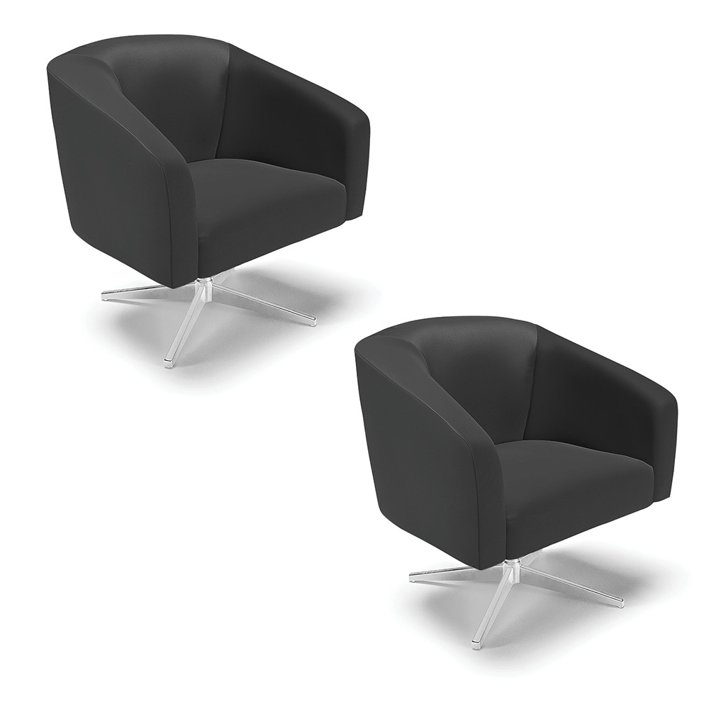 Kit 02 Poltronas Giratória Stella Corino Preto Base Cromada - D'Rossi