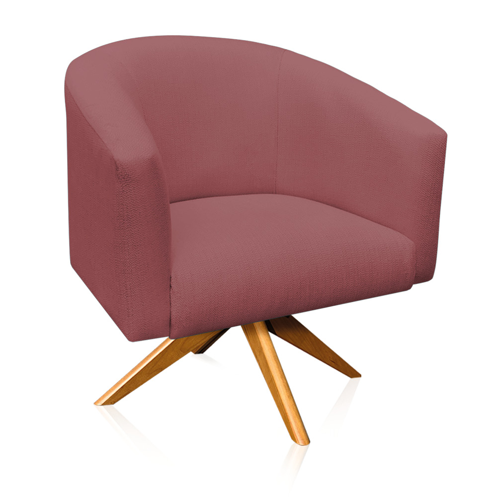 Kit 02 Poltronas Giratória Stella Linho Whisky Rosê A106 Base Madeira MA30 - D'Rossi