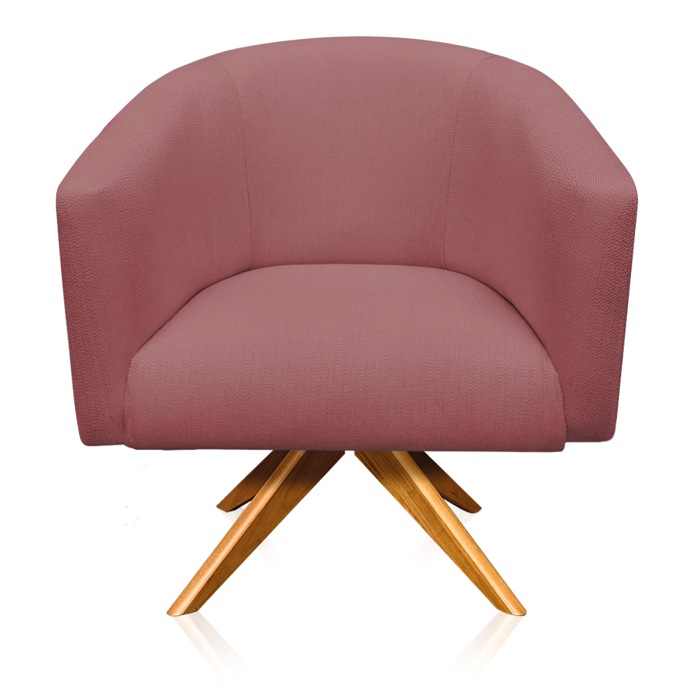 Kit 02 Poltronas Giratória Stella Linho Whisky Rosê A106 Base Madeira MA30 - D'Rossi