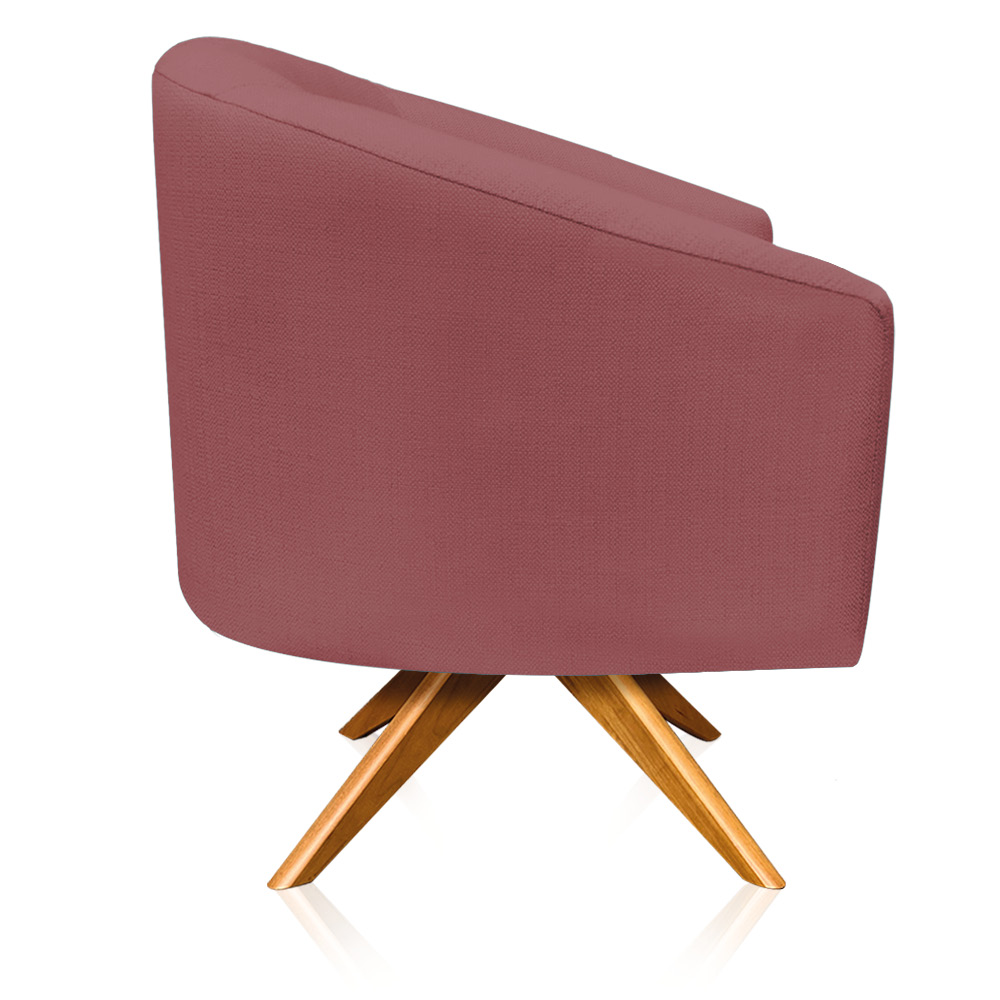 Kit 02 Poltronas Giratória Stella Linho Whisky Rosê A106 Base Madeira MA30 - D'Rossi