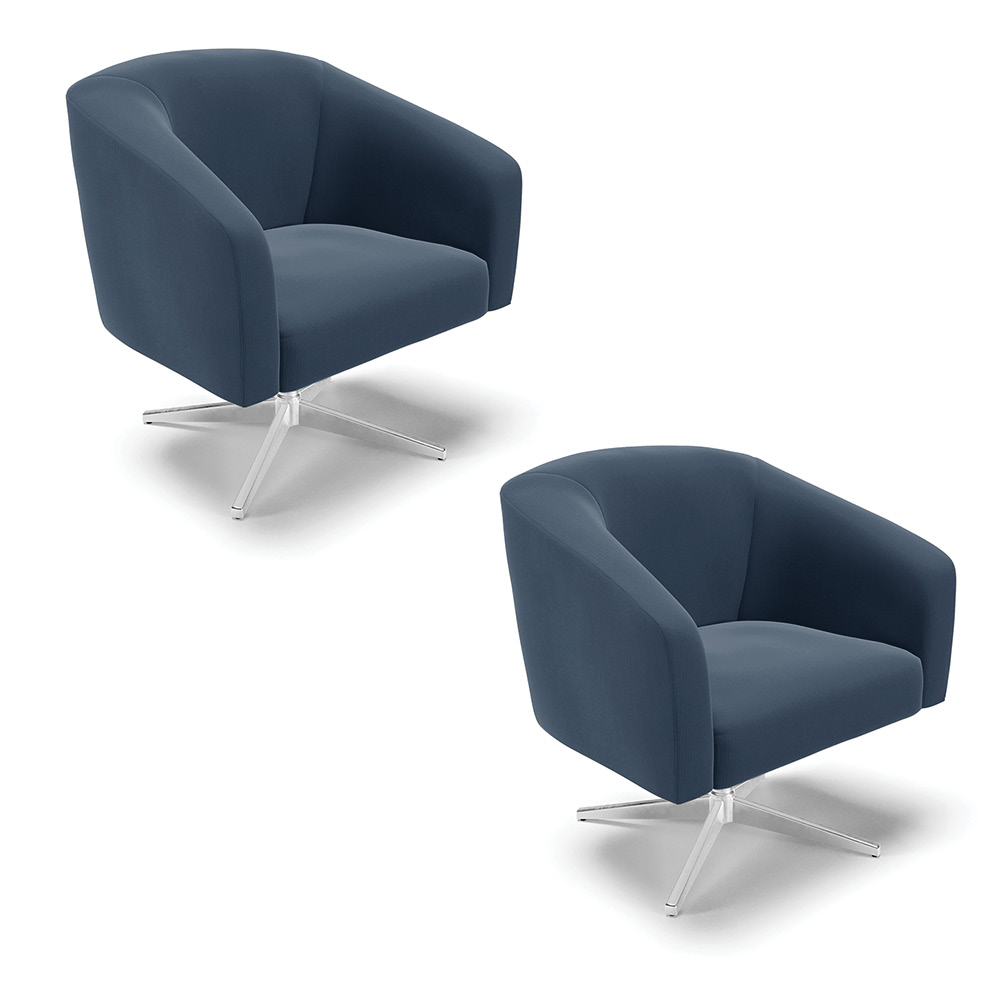 Kit 02 Poltronas Giratória Stella Suede Azul Marinho Base Giratória Cromada - D'Rossi