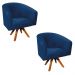 Kit 02 Poltronas Giratória Stella Suede Azul Marinho Base Madeira MM30 - D'Rossi