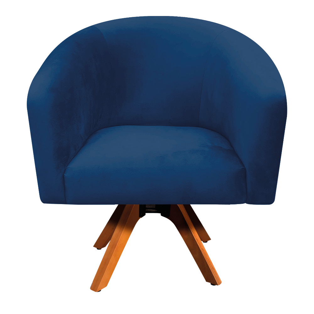 Kit 02 Poltronas Giratória Stella Suede Azul Marinho Base Madeira MM30 - D'Rossi