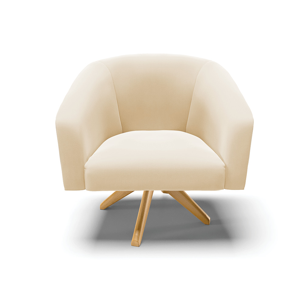 Kit 02 Poltronas Giratória Stella Suede Bege Base Madeira MA30 - D'Rossi