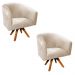 Kit 02 Poltronas Giratória Stella Suede Bege Base Madeira MM30 - D'Rossi