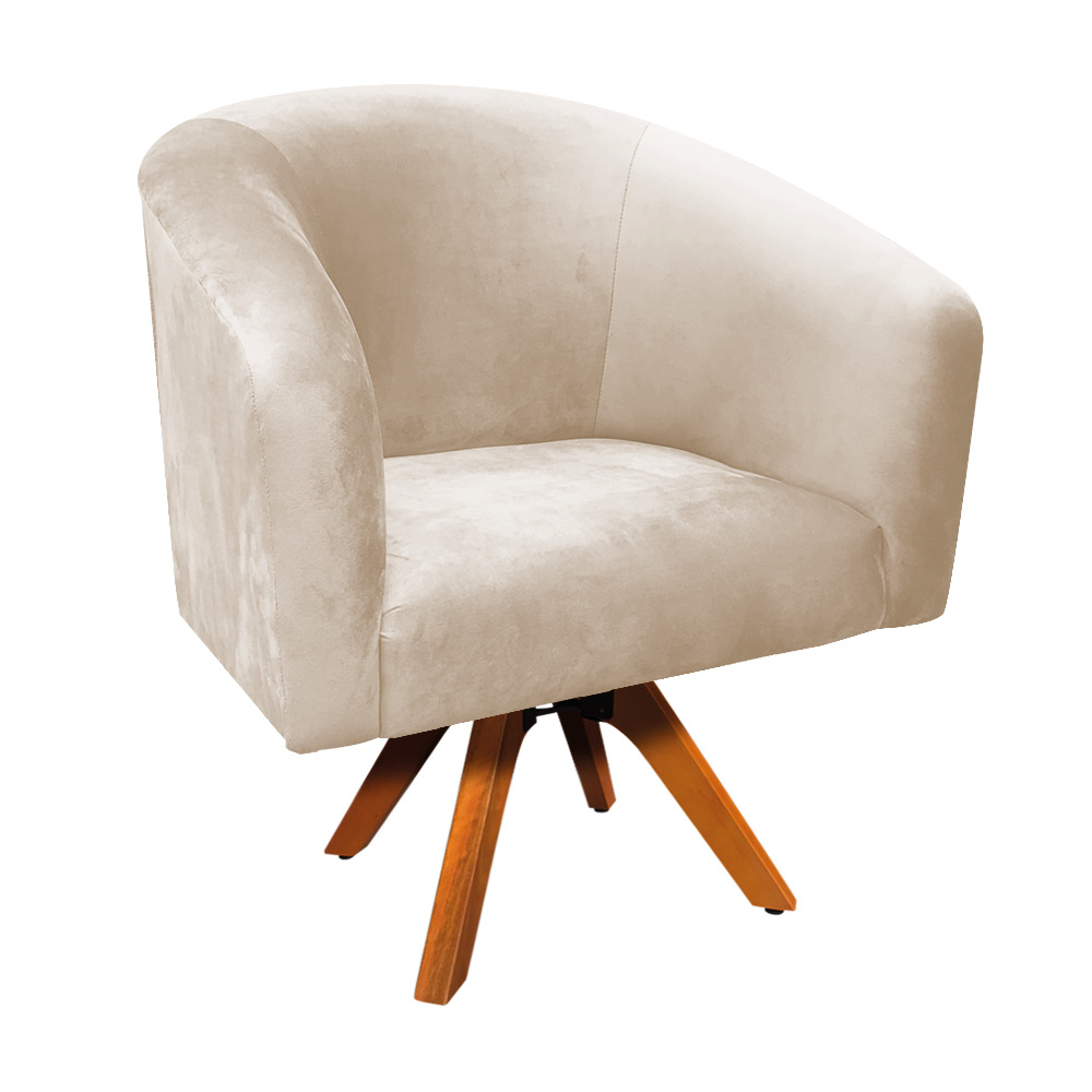 Kit 02 Poltronas Giratória Stella Suede Bege Base Madeira MM30 - D'Rossi