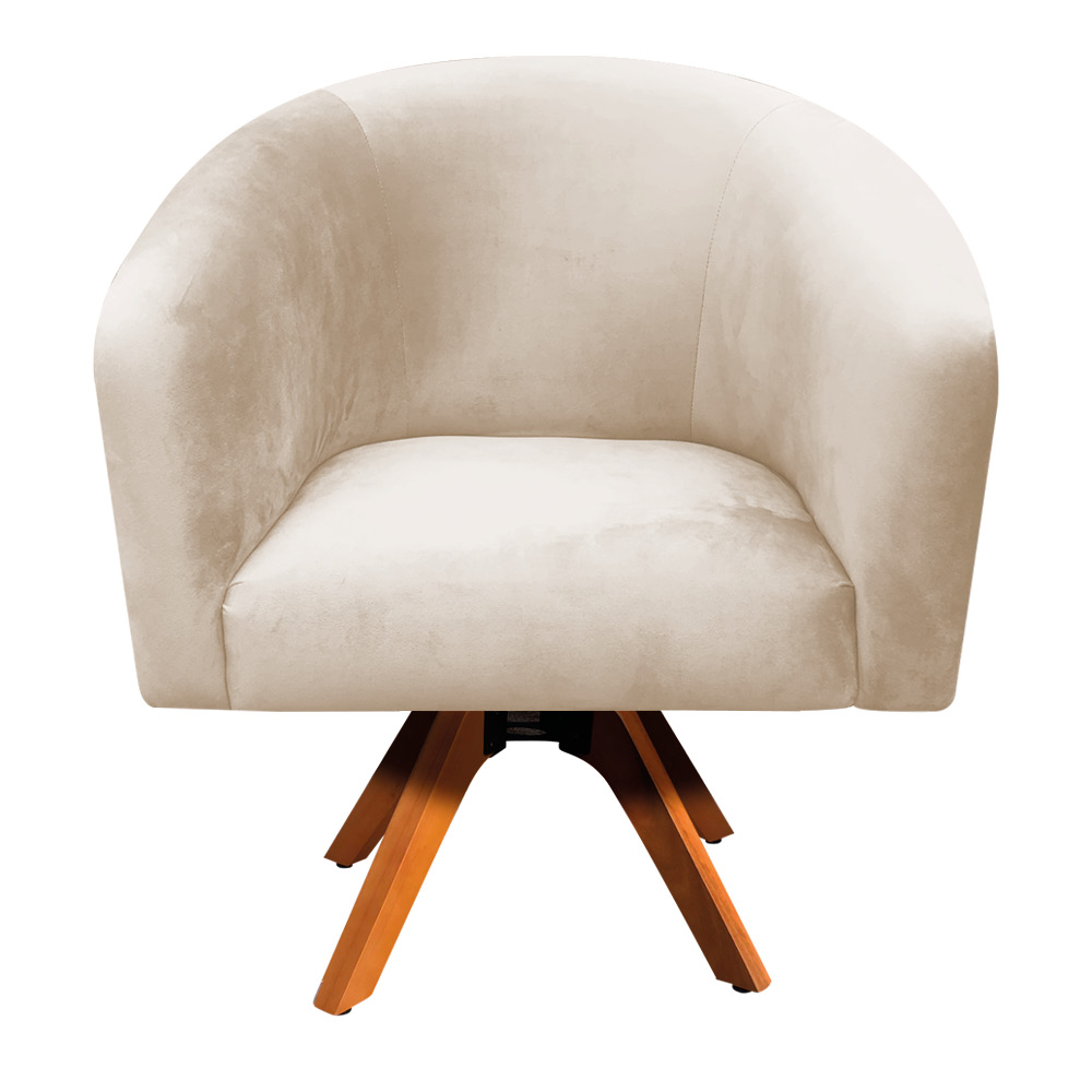Kit 02 Poltronas Giratória Stella Suede Bege Base Madeira MM30 - D'Rossi