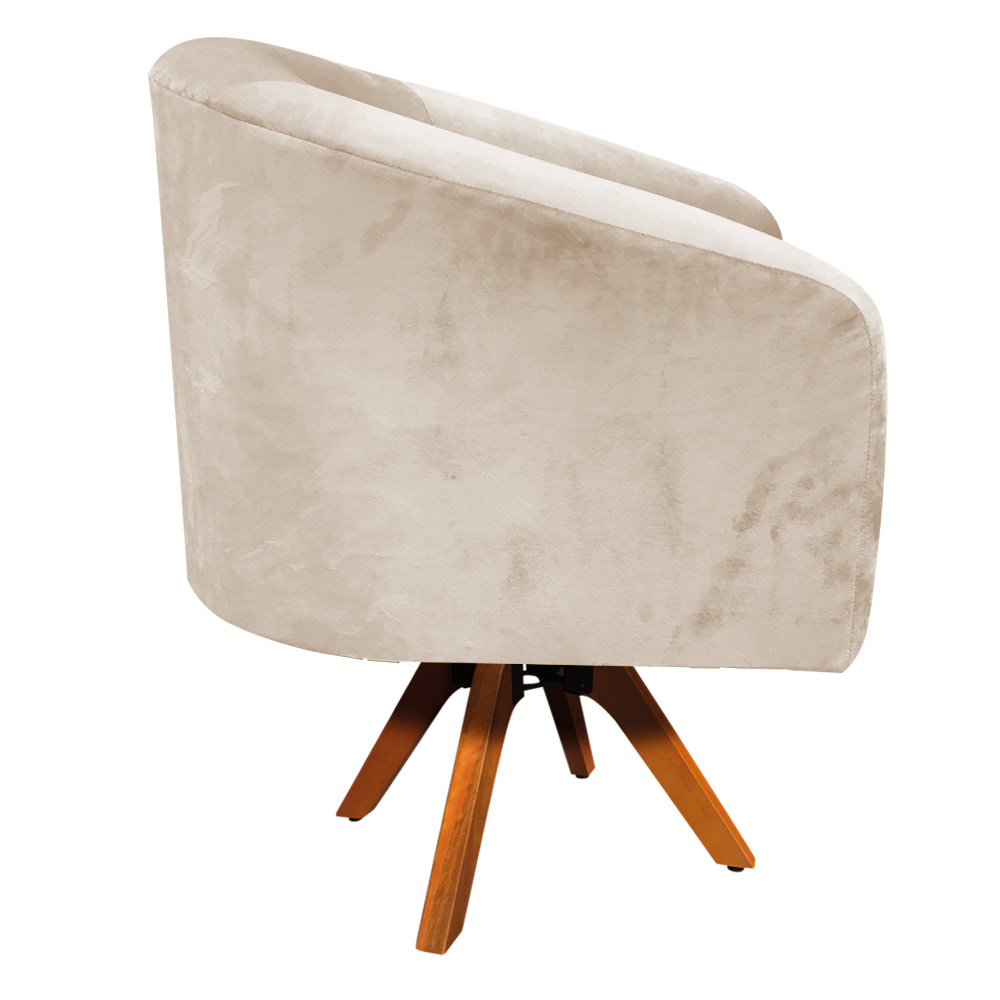 Kit 02 Poltronas Giratória Stella Suede Bege Base Madeira MM30 - D'Rossi