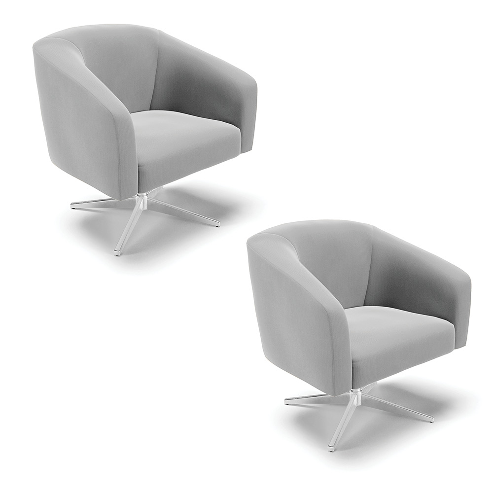 Kit 02 Poltronas Giratória Stella Suede Cinza Base Cromada - D'Rossi