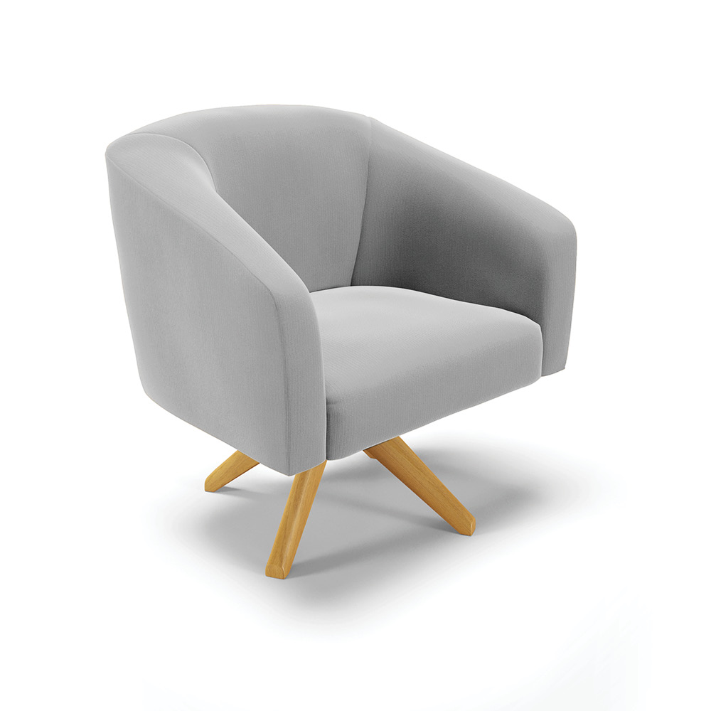 Kit 02 Poltronas Giratória Stella Suede Cinza Base Madeira MA30 - D'Rossi