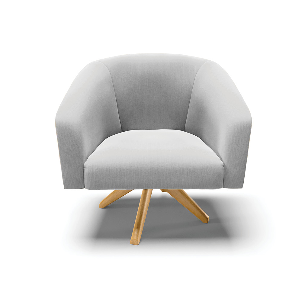 Kit 02 Poltronas Giratória Stella Suede Cinza Base Madeira MA30 - D'Rossi