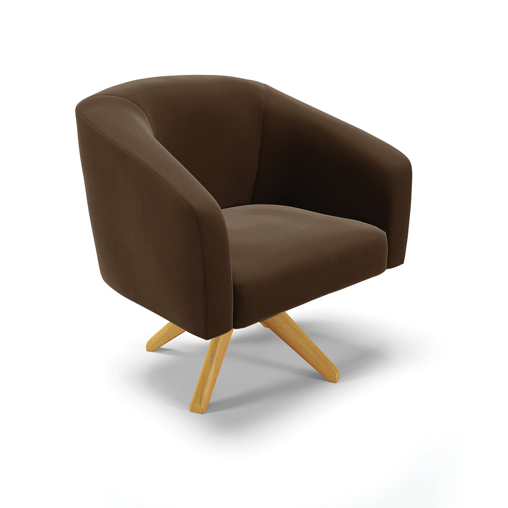 Kit 02 Poltronas Giratória Stella Suede Marrom Base Madeira MA30 - D'Rossi
