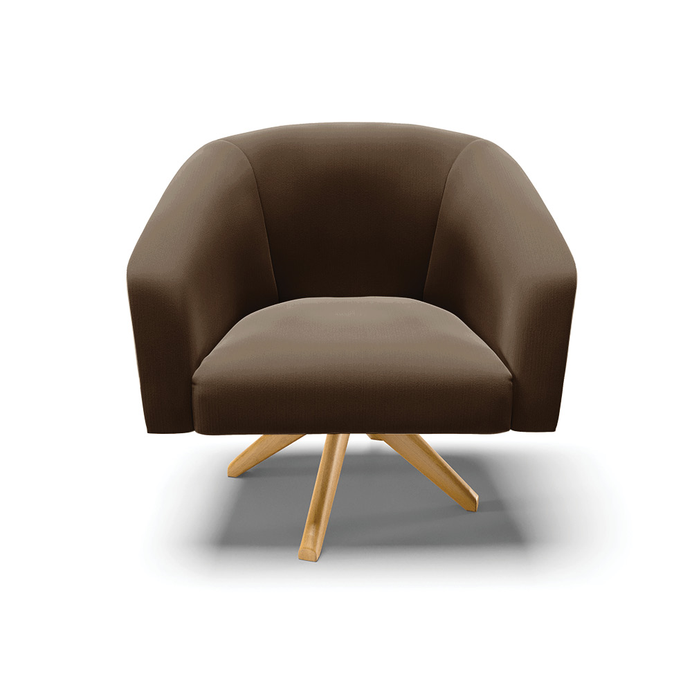 Kit 02 Poltronas Giratória Stella Suede Marrom Base Madeira MA30 - D'Rossi