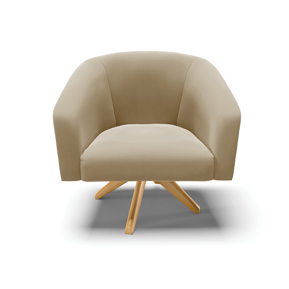 Kit 02 Poltronas Giratória Stella Suede Marrom Rato Base Madeira MA30 - D'Rossi