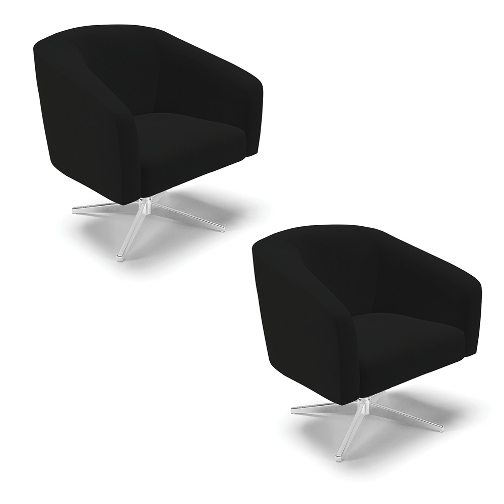 Kit 02 Poltronas Giratória Stella Suede Preto Base Giratória Cromada - D'Rossi