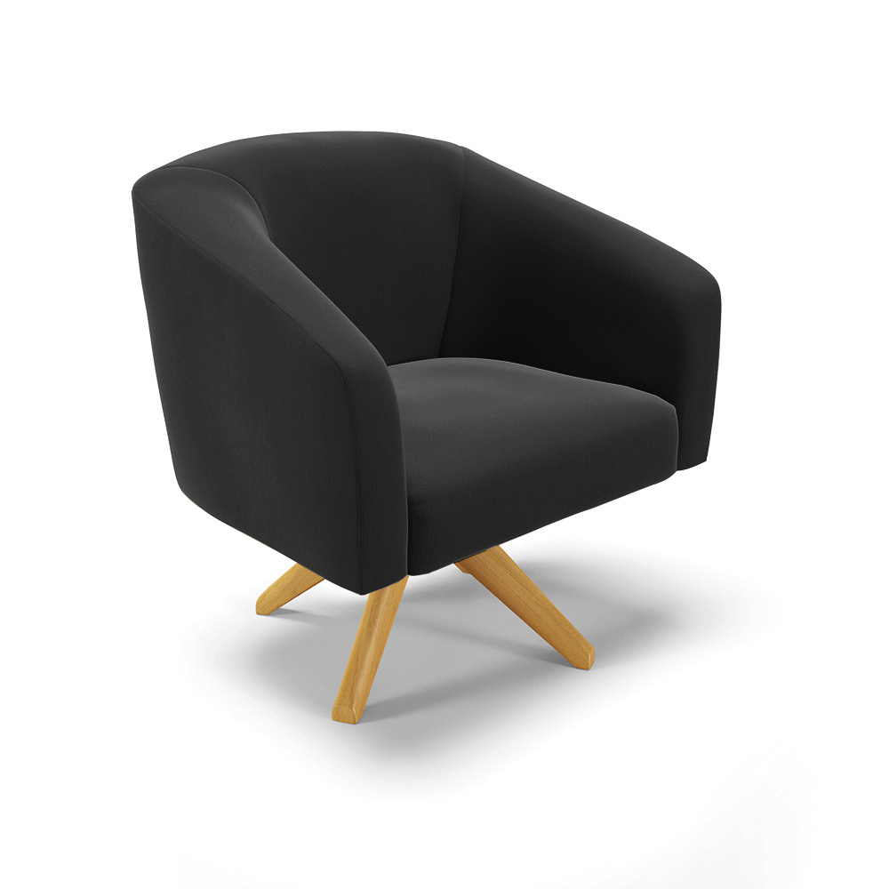Kit 02 Poltronas Giratória Stella Suede Preto Base Madeira MA30 - D'Rossi