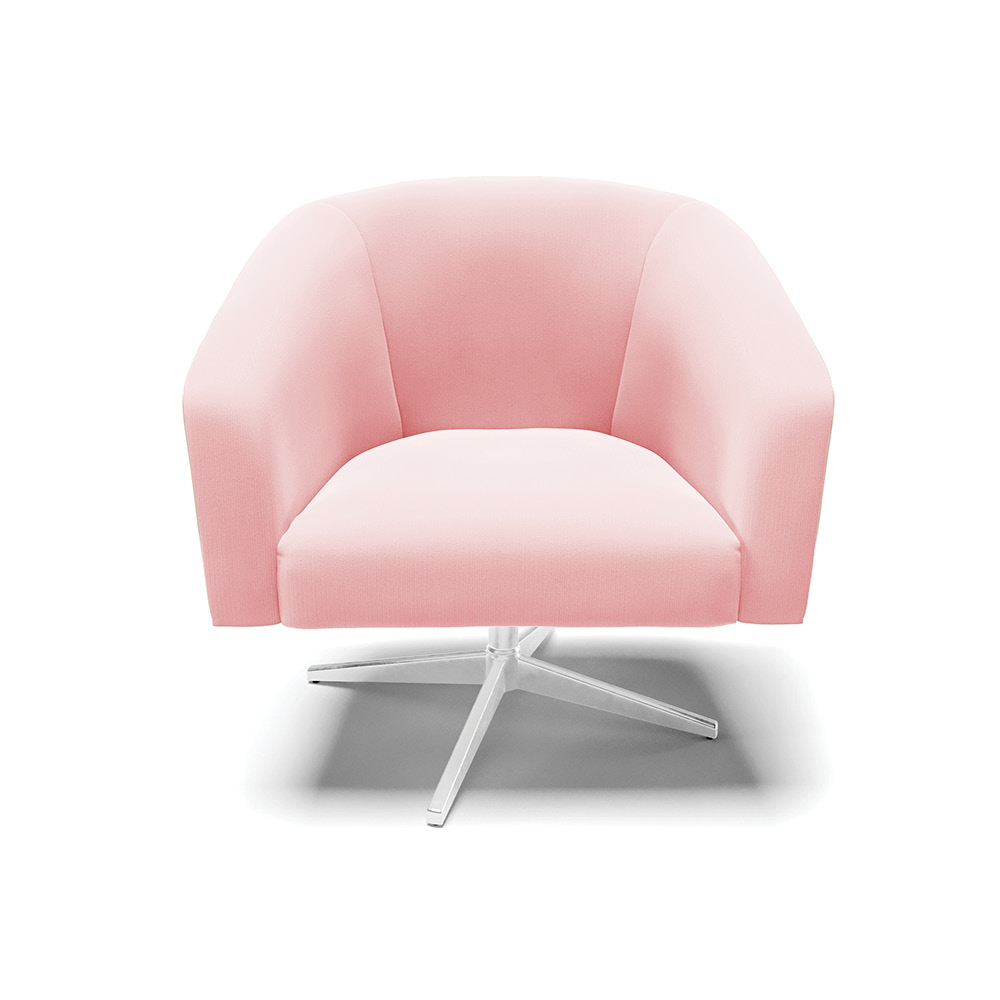 Kit 02 Poltronas Giratória Stella Suede Rosa Bebê Base Cromada - D'Rossi