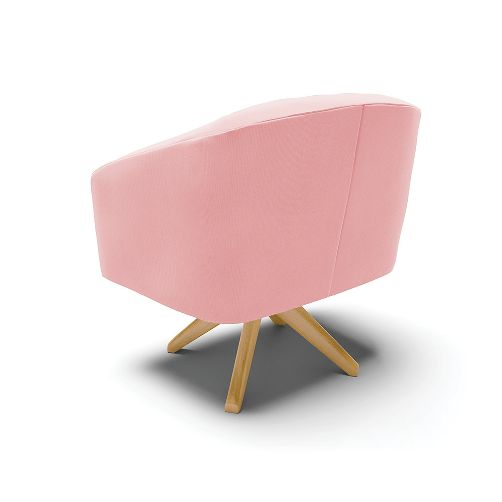 Kit 02 Poltronas Giratória Stella Suede Rosa Bebê Base Madeira MA30 - D'Rossi