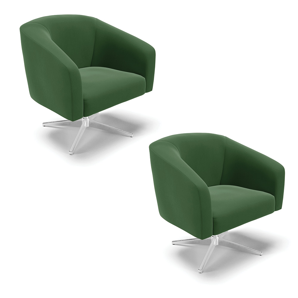 Kit 02 Poltronas Giratória Stella Suede Verde Base Cromada - D'Rossi