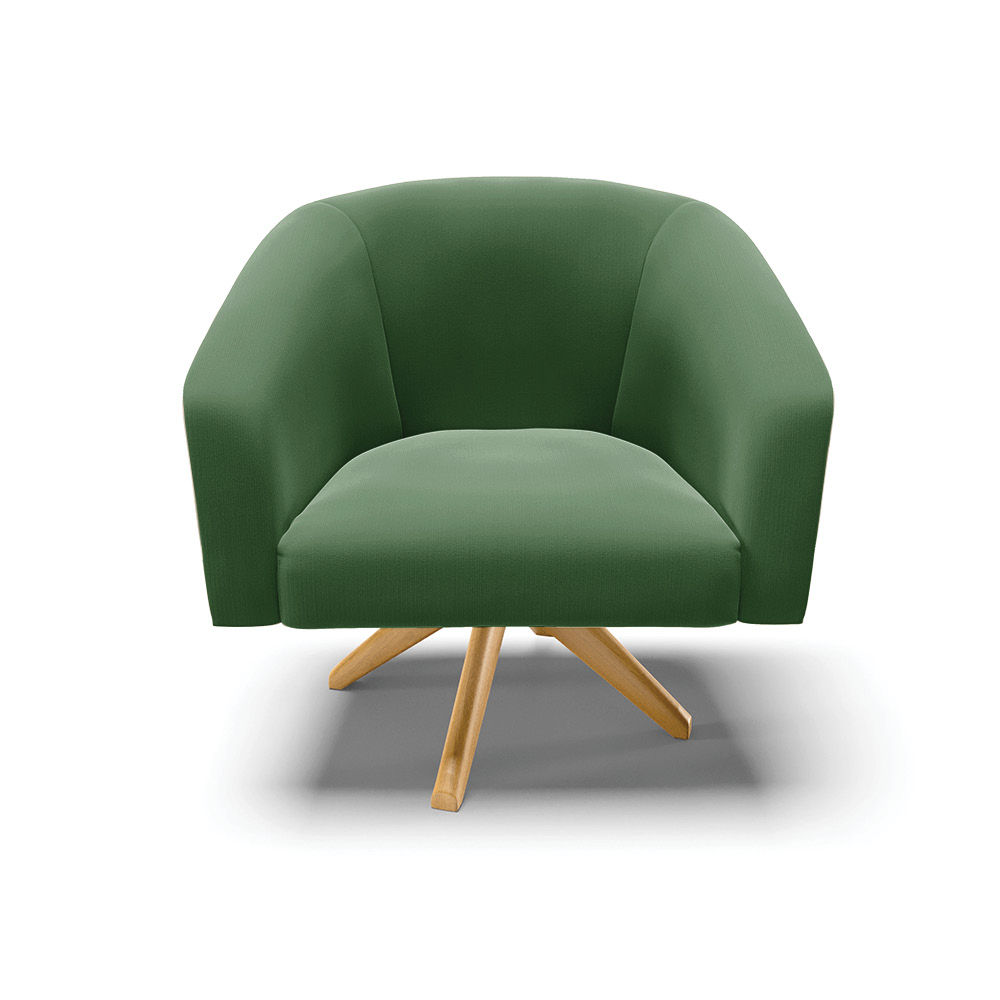 Kit 02 Poltronas Giratória Stella Suede Verde Base Madeira MA30 - D'Rossi