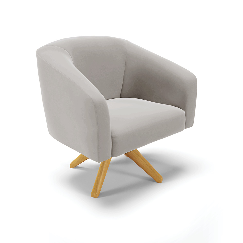 Kit 02 Poltronas Giratória Stella Veludo Cinza Base Madeira MA30 - D'Rossi